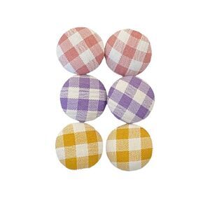 Cloth Bead Button Style Stud Earrings Multicolor Gingham Print 3 Piece Set OSFM